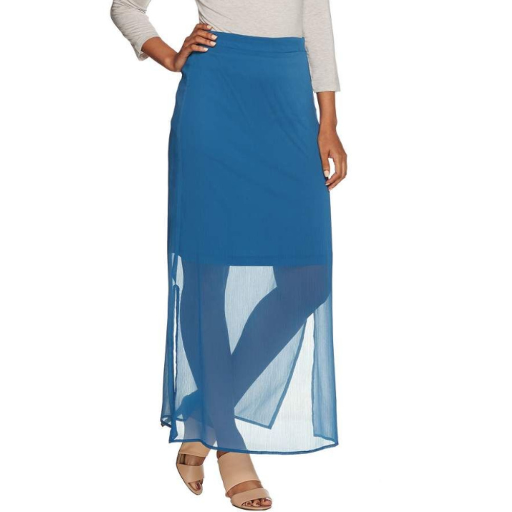 H by Halston X-Small Sheer Chiffon Maxi Skirt with Knit Lining Ocean Blue XS